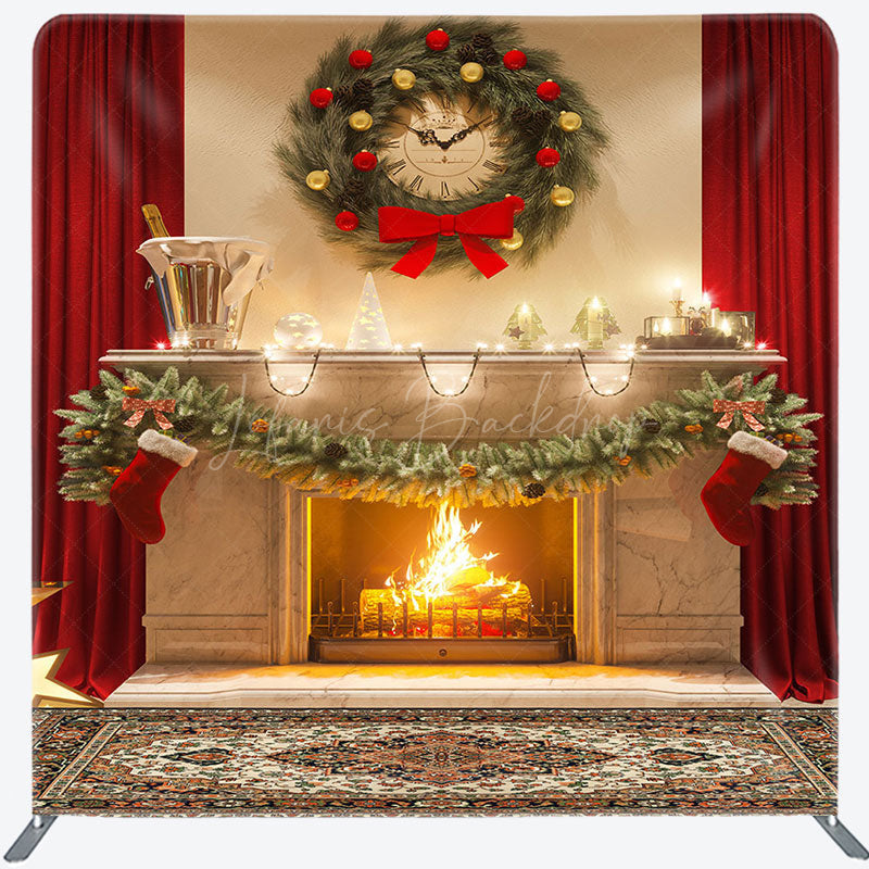 Lofaris Red Curtain House Wreath Xmas Pillow Case Backdrop