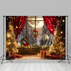 Lofaris Red Curtain Led Light Pine Tree Christmas Backdrop