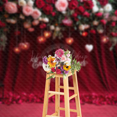 Lofaris Red Curtain Petal Floral Valentines Day Backdrop