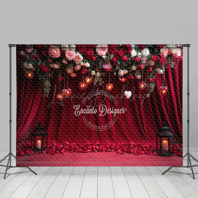 Lofaris Red Curtain Petal Floral Valentines Day Backdrop