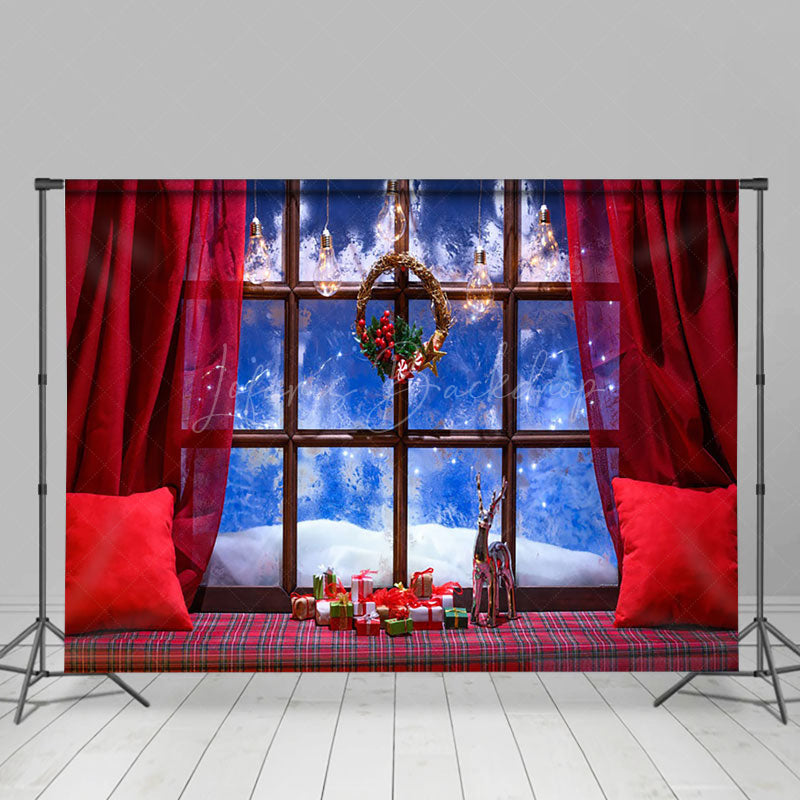 Lofaris Red Curtain Pillow Window Christmas Photo Backdrop