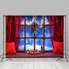 Lofaris Red Curtain Pillow Window Christmas Photo Backdrop