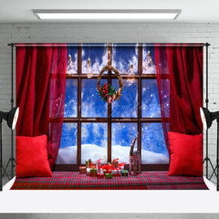 Lofaris Red Curtain Pillow Window Christmas Photo Backdrop