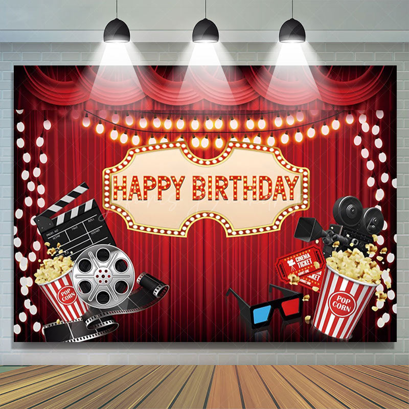 Lofaris Red Curtain Popcorn Movie Night Birthday Backdrop