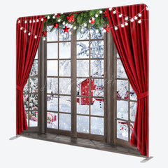 Lofaris Red Curtain Snowman Christmas Tension Fabric Backdrop