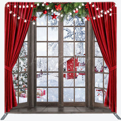 Lofaris Red Curtain Snowman Christmas Tension Fabric Backdrop