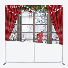 Lofaris Red Curtain Snowman Christmas Tension Fabric Backdrop