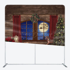 Lofaris Red Curtain Wood Window Double-Sided Square Backdrop