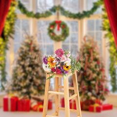 Lofaris Red Curtains Garland Christmas Tree Photo Backdrop