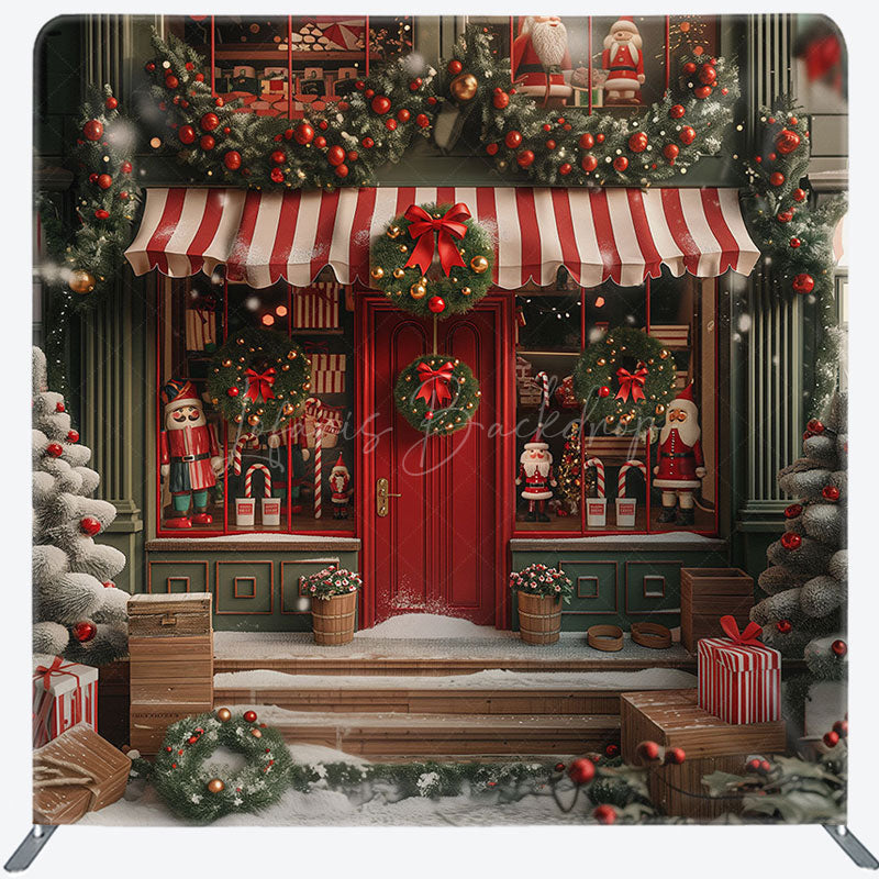 Lofaris Red Door Bell Greenery Christmas Tension Fabric Backdrop