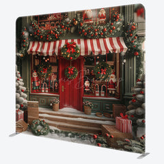 Lofaris Red Door Bell Greenery Christmas Tension Fabric Backdrop