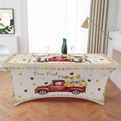 Lofaris Red Farm Truck Daisy Ladybug Baby Shower Stretch Table Cover