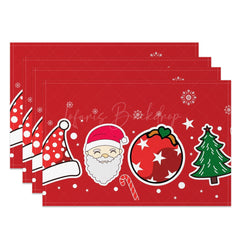 Lofaris Red Festive Cute Christmas Print Set Of 4 Placemats