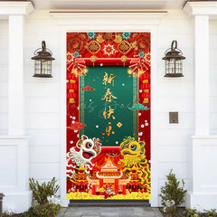 Lofaris Red Festive Firecracker Couplets New Year Door Cover