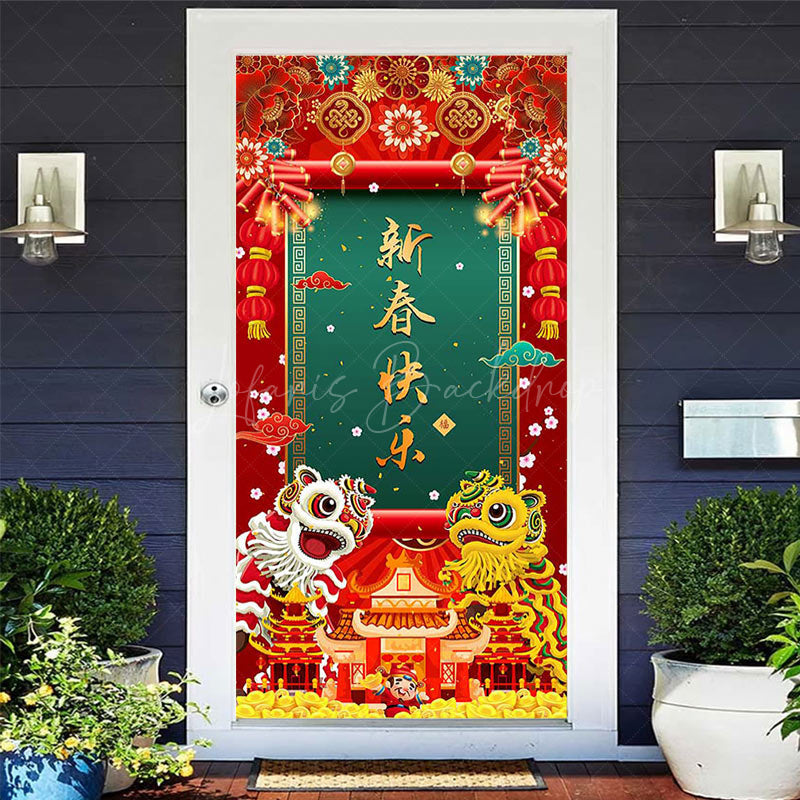 Lofaris Red Festive Firecracker Couplets New Year Door Cover