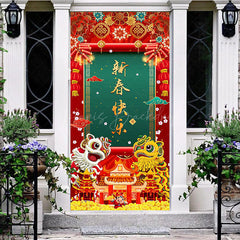 Lofaris Red Festive Firecracker Couplets New Year Door Cover