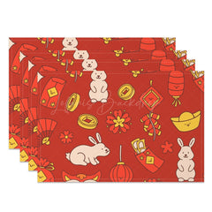 Lofaris Red Festive Gold Rabbit New Year Set Of 4 Placemats