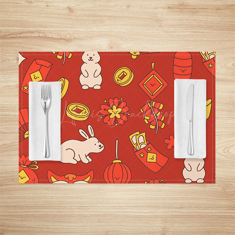 Lofaris Red Festive Gold Rabbit New Year Set Of 4 Placemats