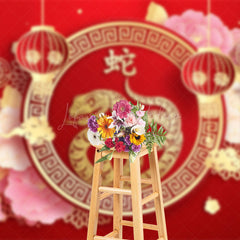 Lofaris Red Festive Gold Snake Chinese New Year Backdrop