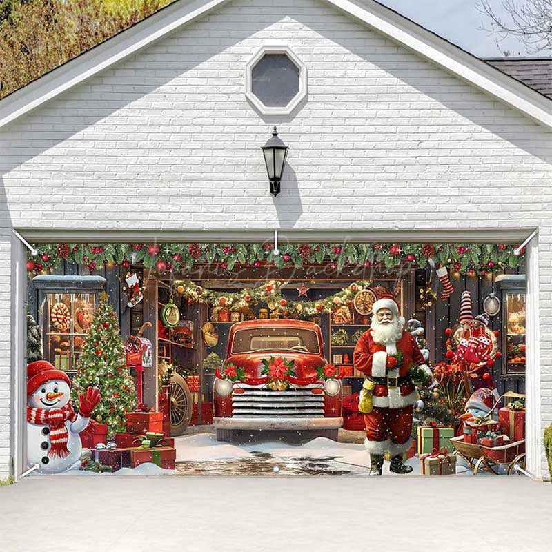 Lofaris Red Festive Santa Christmas Vibe Garage Door Banner