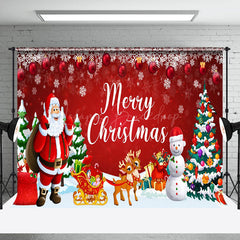 Lofaris Red Festive Santa Snowman Snowy Christmas Backdrop