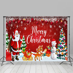 Lofaris Red Festive Santa Snowman Snowy Christmas Backdrop