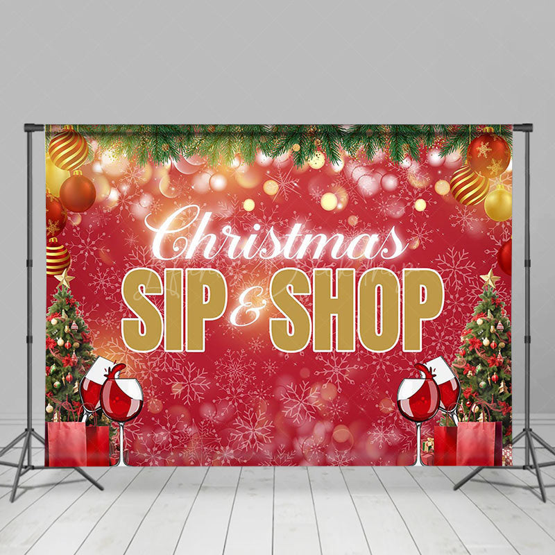 Lofaris Red Festive Sip Shop Bokeh Merry Christmas Backdrop