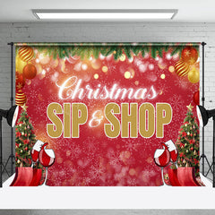 Lofaris Red Festive Sip Shop Bokeh Merry Christmas Backdrop