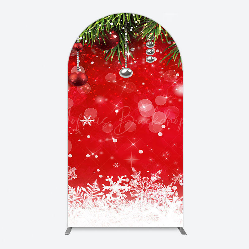 Lofaris Red Festive Snowy Bokeh Leaf Christmas Arch Backdrop