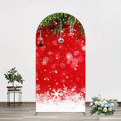 Lofaris Red Festive Snowy Bokeh Leaf Christmas Arch Backdrop