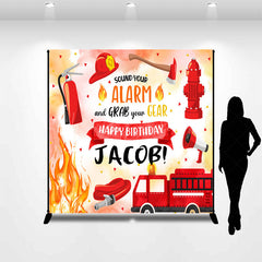 Lofaris Red Firefighting Custom Name Boy Birthday Backdrop