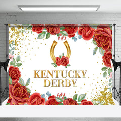 Lofaris Red Floral Gold Horseshoe Kentucky Derby Backdrop