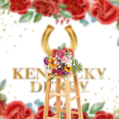 Lofaris Red Floral Gold Horseshoe Kentucky Derby Backdrop