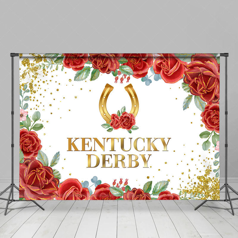 Lofaris Red Floral Gold Horseshoe Kentucky Derby Backdrop