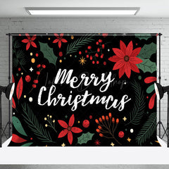 Lofaris Red Floral Green Leaf Black Merry Christmas Backdrop