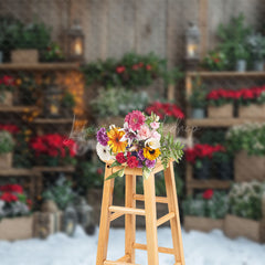 Lofaris Red Floral Greenery Snowy Field Christmas Backdrop