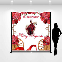 Lofaris Red Floral Horse Custom Name Quinceanera Backdrop