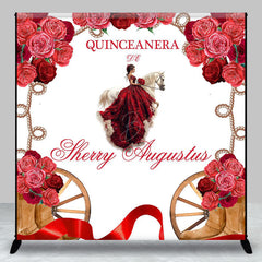 Lofaris Red Floral Horse Custom Name Quinceanera Backdrop