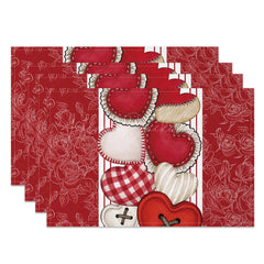 Lofaris Red Floral Love Valentines Day Set Of 4 Placemats