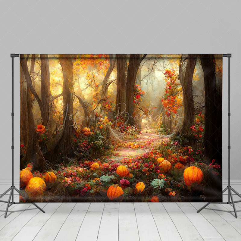 Lofaris Red Flowers Leaves Forest Trod Autumn Photo Backdrop