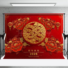 Lofaris Red Flowers Snake Chinese New Year Celebration Backdrop