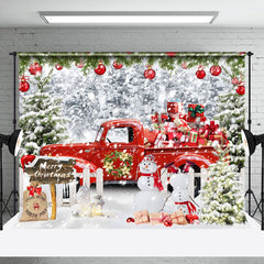 Lofaris Red Gift Truck Snowman Winter Christmas Backdrop