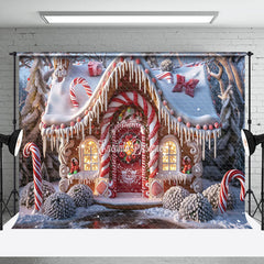 Lofaris Red Gingerbread House Candy Cane Xmas Backdrop