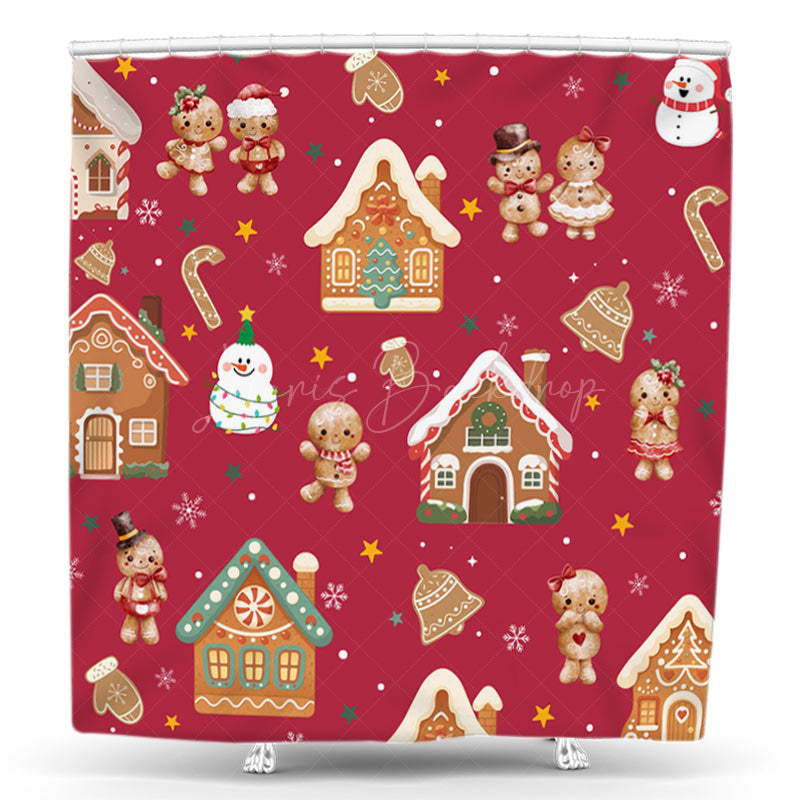 Lofaris Red Gingerbread House Christmas Vibe Shower Curtain