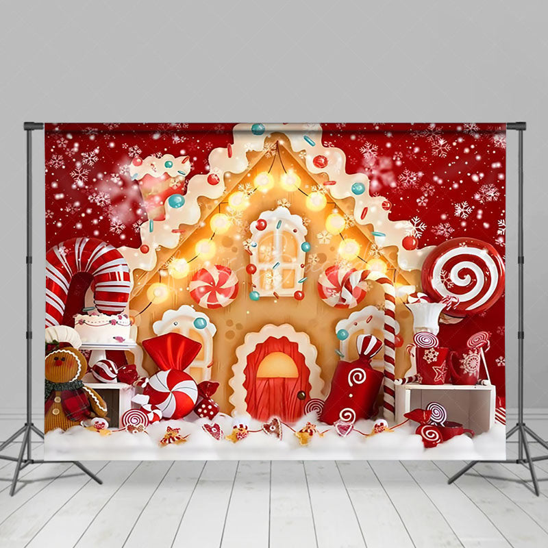 Lofaris Red Gingerbread House Snowflake Christmas Backdrop