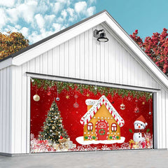 Lofaris Red Gingerbread House Snowman Xmas Garage Door Banner