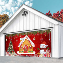 Lofaris Red Gingerbread House Snowman Xmas Garage Door Banner