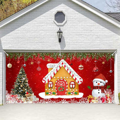 Lofaris Red Gingerbread House Snowman Xmas Garage Door Banner