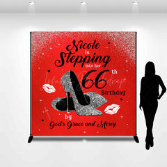 Lofaris Red Glitter High Heels Custom 66th Birthday Backdrop