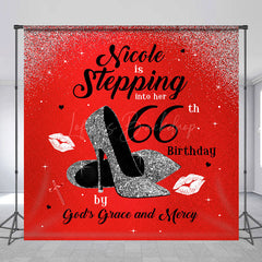 Lofaris Red Glitter High Heels Custom 66th Birthday Backdrop